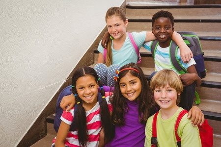 children on school stairs